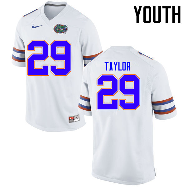 Youth Florida Gators #29 Jeawon Taylor College Football Jerseys Sale-White - Click Image to Close